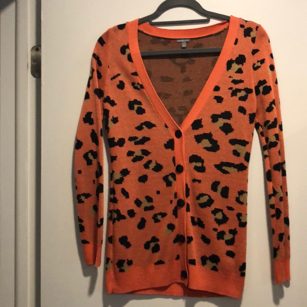 Women’s coral leopard print cardigan